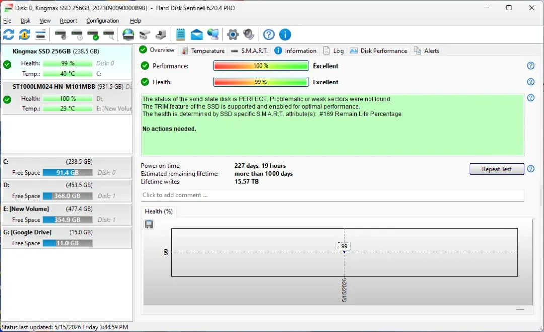 آموزش تست هارد لپ تاپ و کامپیوتر | راهنمای تست قدم به قدم 11 محیط برنامه hard disk sentinel